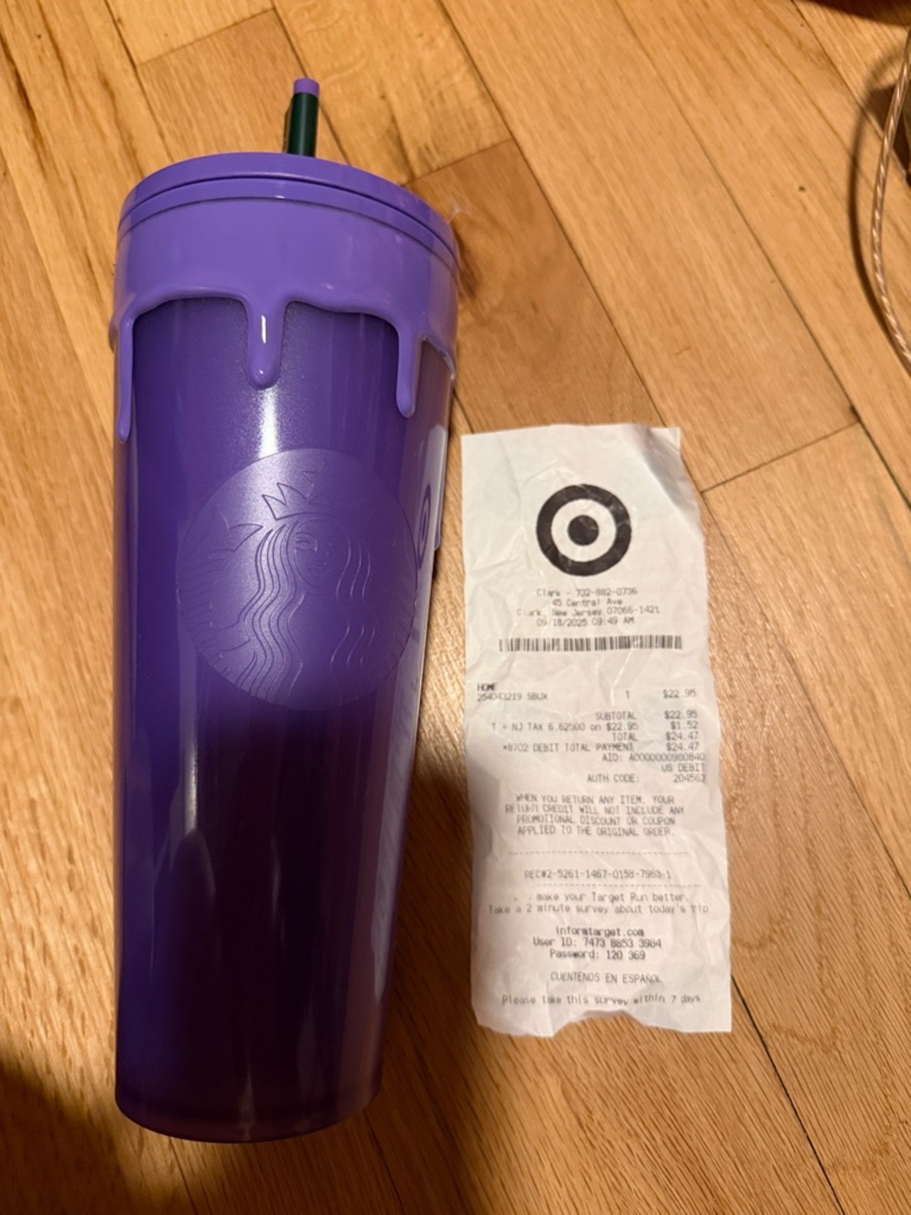 Purple glow in the dark starbucks tumbler